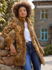 Joe Browns Gold Floral Print Jacquard Coat - Image 1 of 7