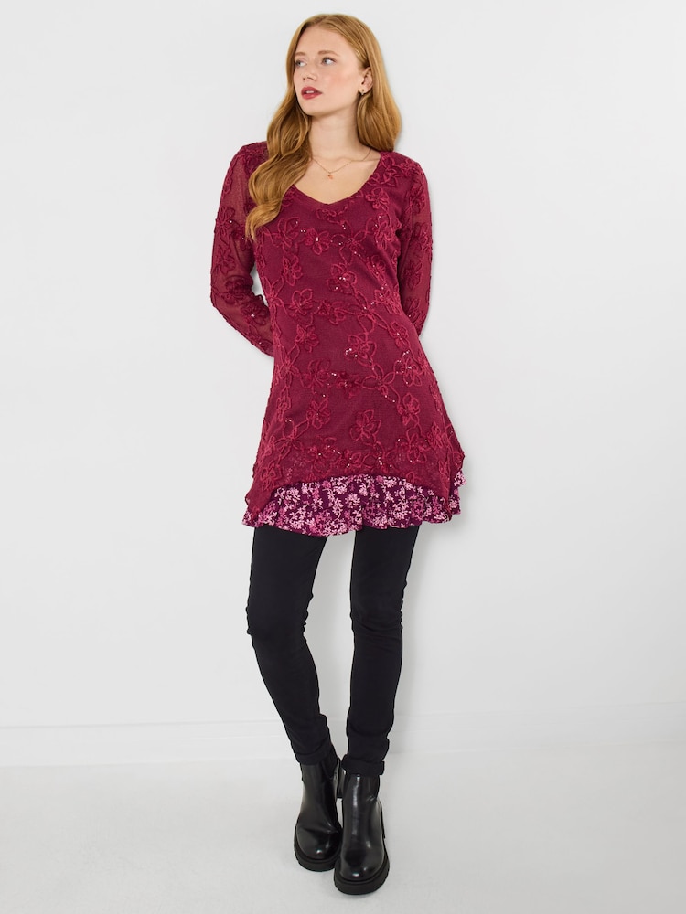 Joe Browns Red Floral Knitted Body Tunic Top - Image 1 of 5 Joe Browns Red Floral Knitted Body Tunic Top - Image 1 of 5