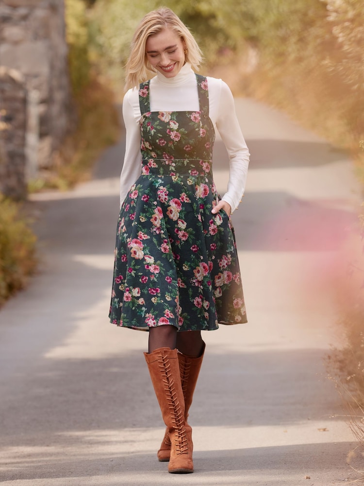 Joe Browns Green Floral Print Pinafore Dress - Image 2 of 7 Joe Browns Green Floral Print Pinafore Dress - Image 2 of 7