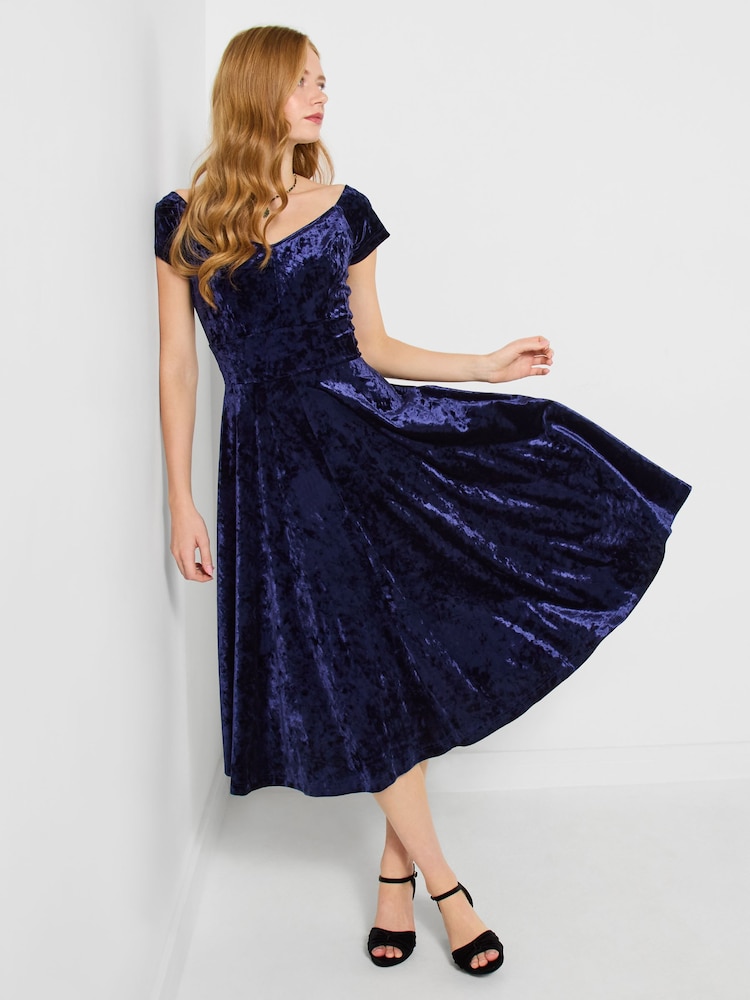 Joe Browns Blue Vintage Velour Skater Dress - Image 1 of 5 Joe Browns Blue Vintage Velour Skater Dress - Image 1 of 5