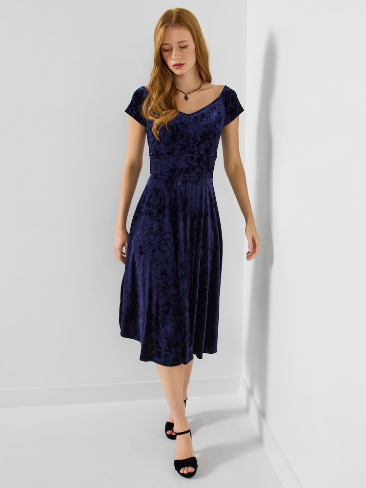 Joe Browns Blue Vintage Velour Skater Dress - Image 2 of 5 Joe Browns Blue Vintage Velour Skater Dress - Image 2 of 5