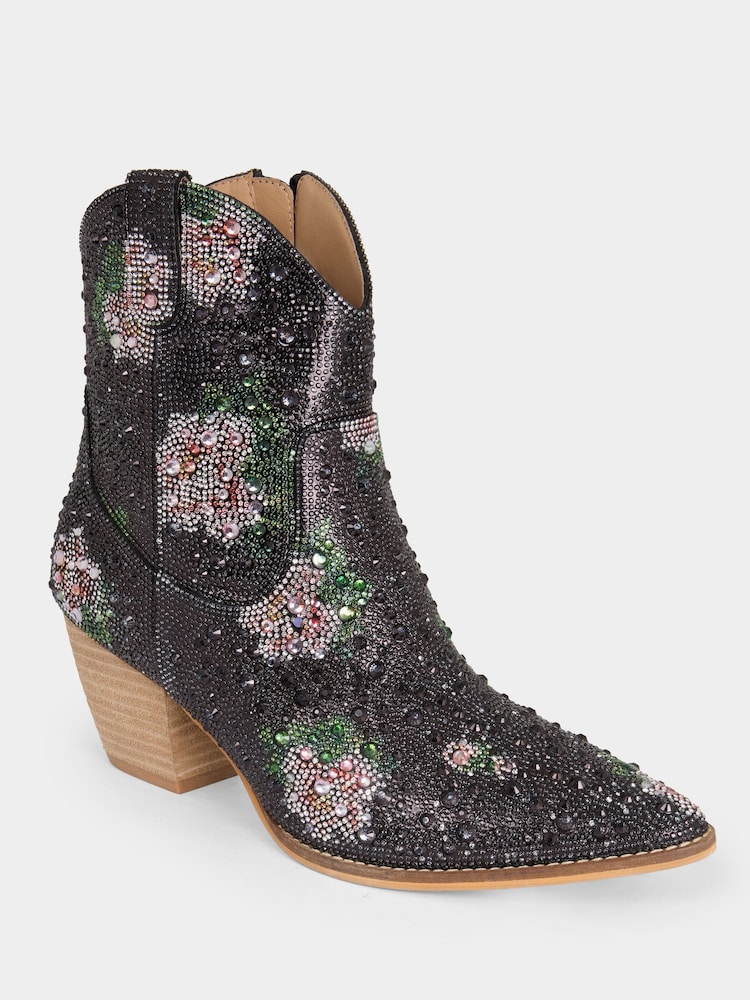 Joe Browns Black Western-Style Floral Boots - Image 2 of 4 Joe Browns Black Western-Style Floral Boots - Image 2 of 4