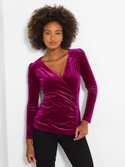 Joe Browns Pink Mock Wrap Velour Blouse - Image 3 of 5
