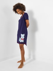 Joe Browns Blue Winter Check Jersey Nightie - Image 3 of 5
