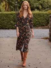 Joe Browns Black Petite Festive Robin Print Dress - Image 1 of 6