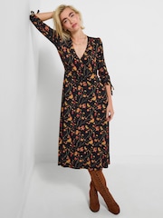 Joe Browns Black Petite Festive Robin Print Dress - Image 2 of 6
