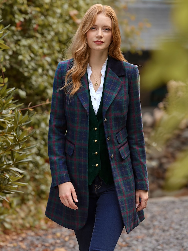 Joe Browns Blue Longline Check Jacket - Image 1 of 7 Joe Browns Blue Longline Check Jacket - Image 1 of 7