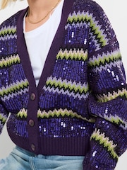 Joe Browns Purple Sequin Oversized Cardigan - Image 2 of 5