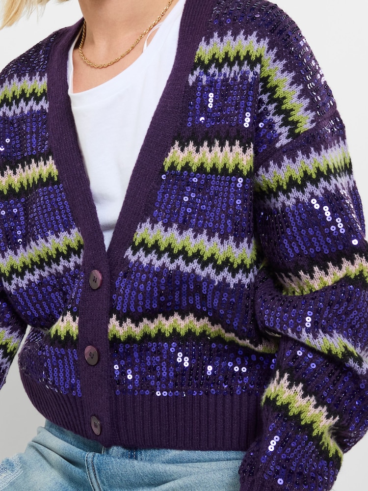 Joe Browns Purple Sequin Oversized Cardigan - Image 2 of 5 Joe Browns Purple Sequin Oversized Cardigan - Image 2 of 5