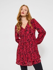 Joe Browns Red Foral Print Pleated Tunic Top - Image 1 of 6