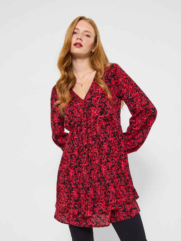 Joe Browns Red Foral Print Pleated Tunic Top - Image 1 of 6 Joe Browns Red Foral Print Pleated Tunic Top - Image 1 of 6