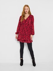 Joe Browns Red Foral Print Pleated Tunic Top - Image 3 of 6