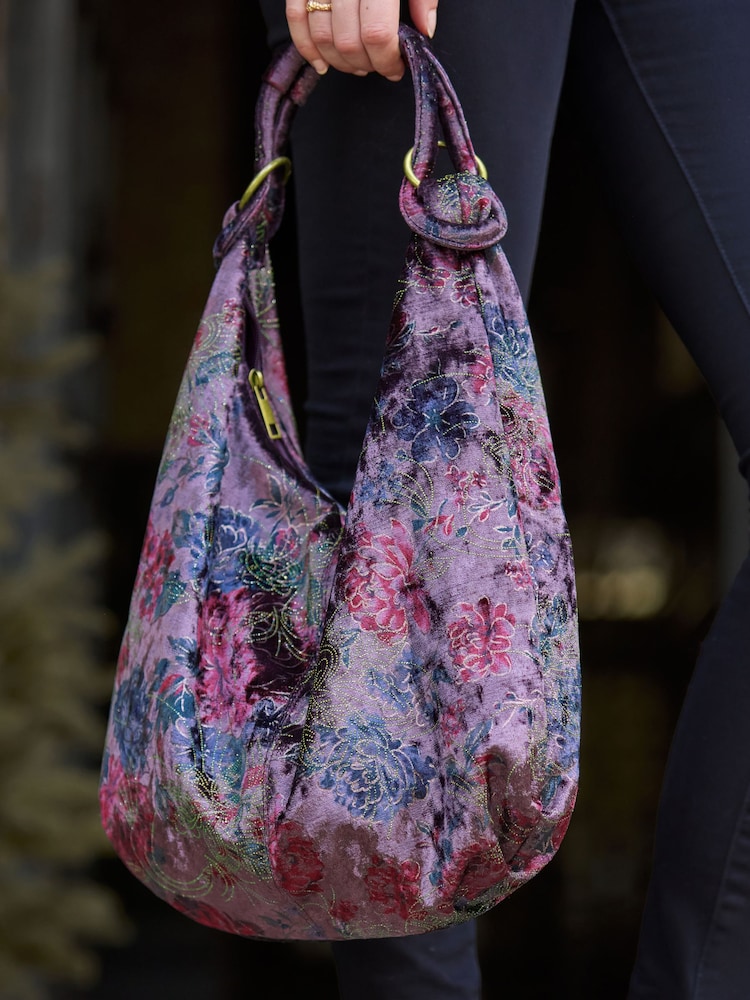 Joe Browns Purple Floral Pattern Boho Velvet Bag - Image 2 of 6 Joe Browns Purple Floral Pattern Boho Velvet Bag - Image 2 of 6