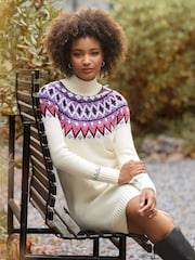 Joe Browns Cream Oversized Fairisle Pattern Knitted Dress - Image 2 of 7