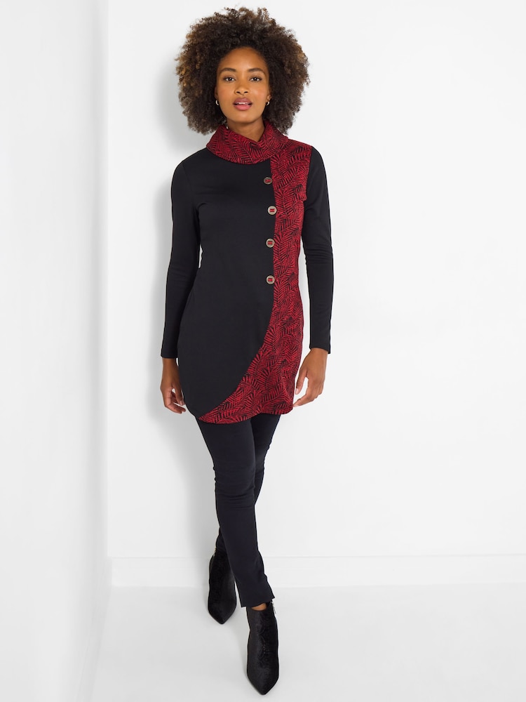 Joe Browns Black Cowl Neck Jacquard Tunic Blouse - Image 2 of 5 Joe Browns Black Cowl Neck Jacquard Tunic Blouse - Image 2 of 5