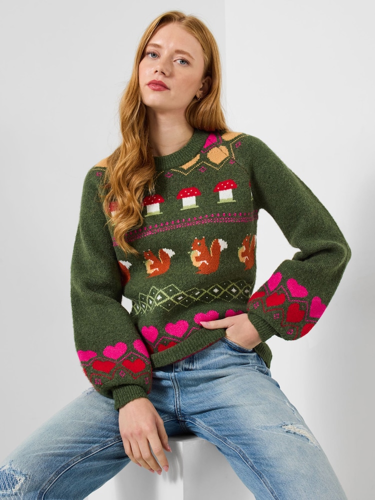 Joe Browns Green Woodland Jacquard Jumper - Image 1 of 6 Joe Browns Green Woodland Jacquard Jumper - Image 1 of 6