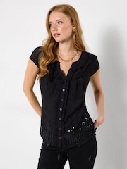 Joe Browns Black Sequin And Corsage Detail Blouse - Image 1 of 6