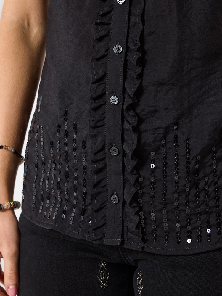 Joe Browns Black Sequin And Corsage Detail Blouse - Image 2 of 6 Joe Browns Black Sequin And Corsage Detail Blouse - Image 2 of 6