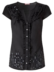 Joe Browns Black Sequin And Corsage Detail Blouse - Image 6 of 6