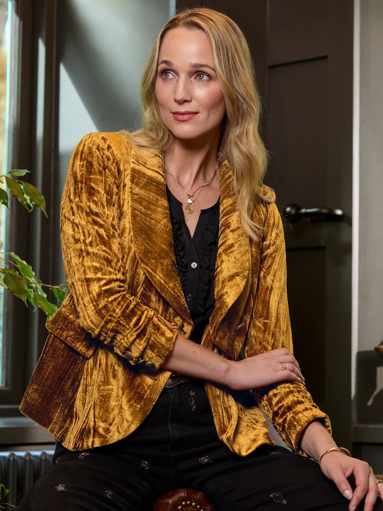 Joe Browns Gold Velour Leaf Print Jacket - Image 1 of 7