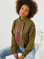 Joe Browns Green Zip Up Funnel Neck Sweat Top - Image 1 of 5