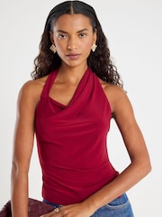 River Island Red Sleeveless Drape Halter Neck Top - Image 1 of 3