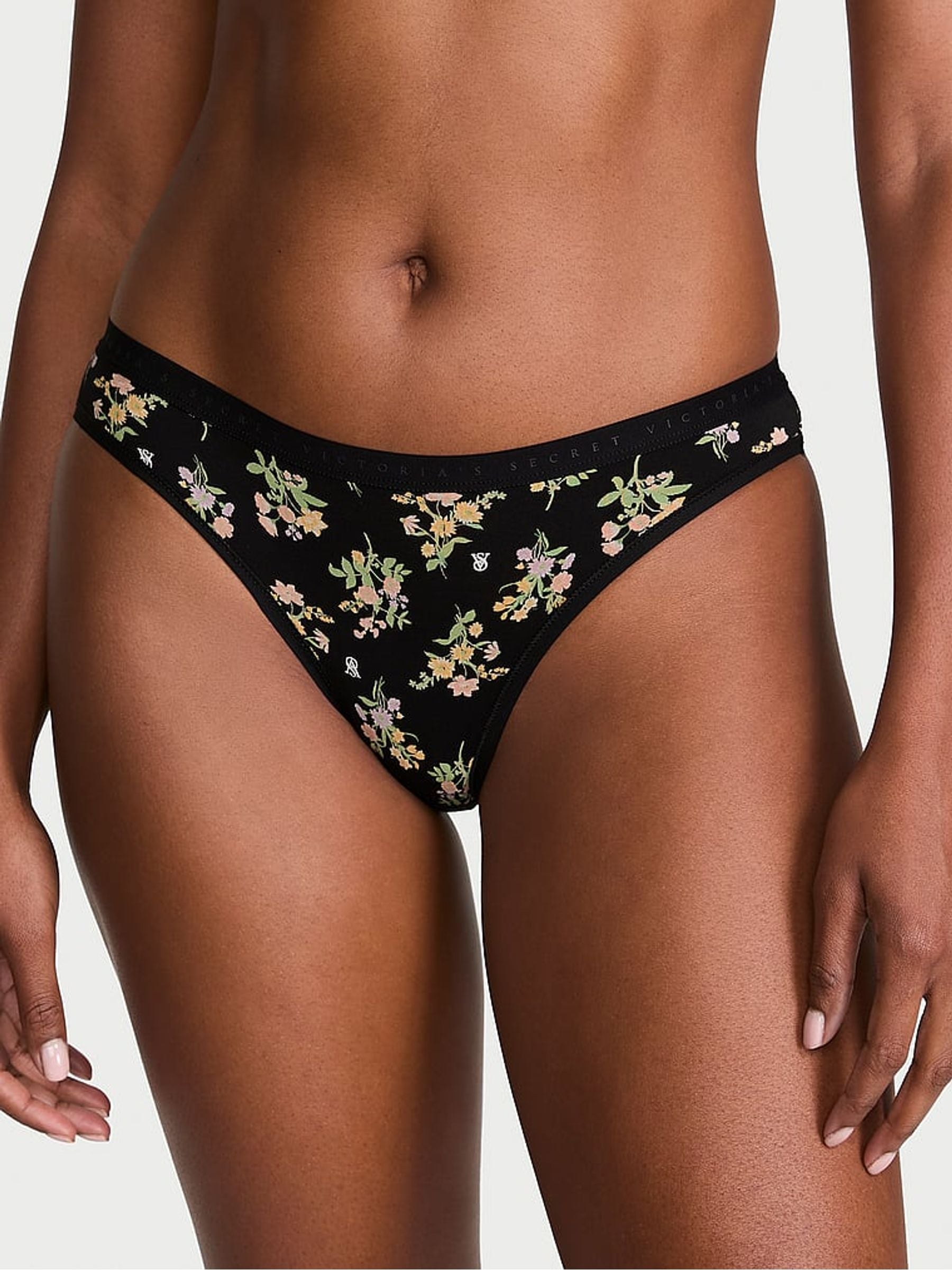 Victoria's Secret Black Floral Bouquet Bikini Knickers