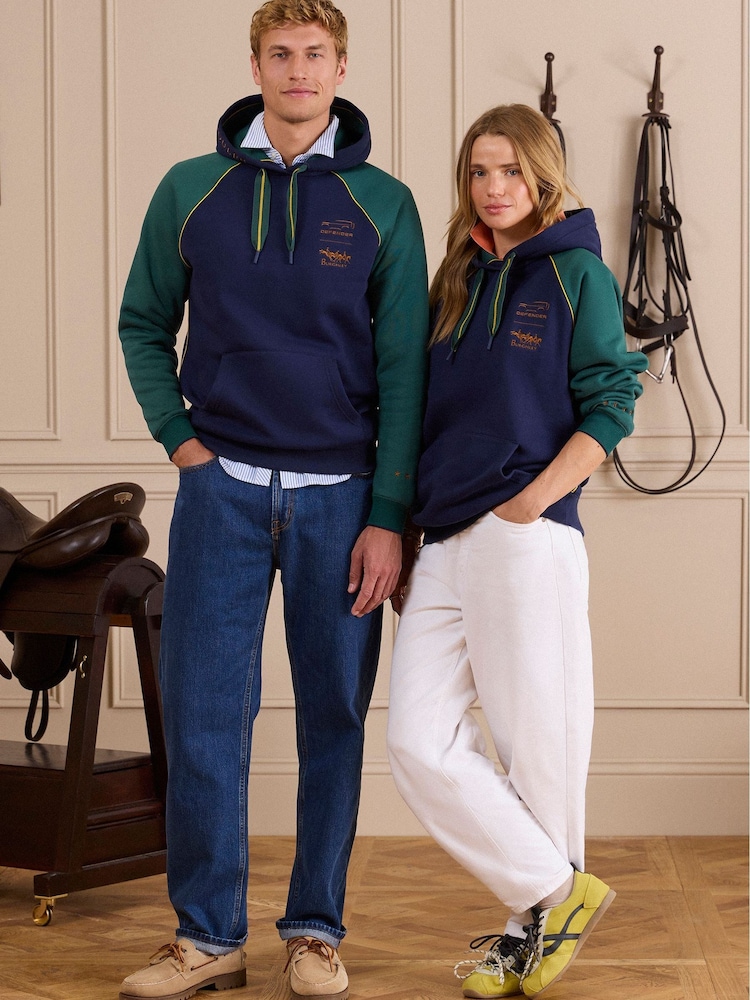 Joules Official Burghley Unisex Navy Hoodie - Image 1 of 10 Joules Official Burghley Unisex Navy Hoodie - Image 1 of 10