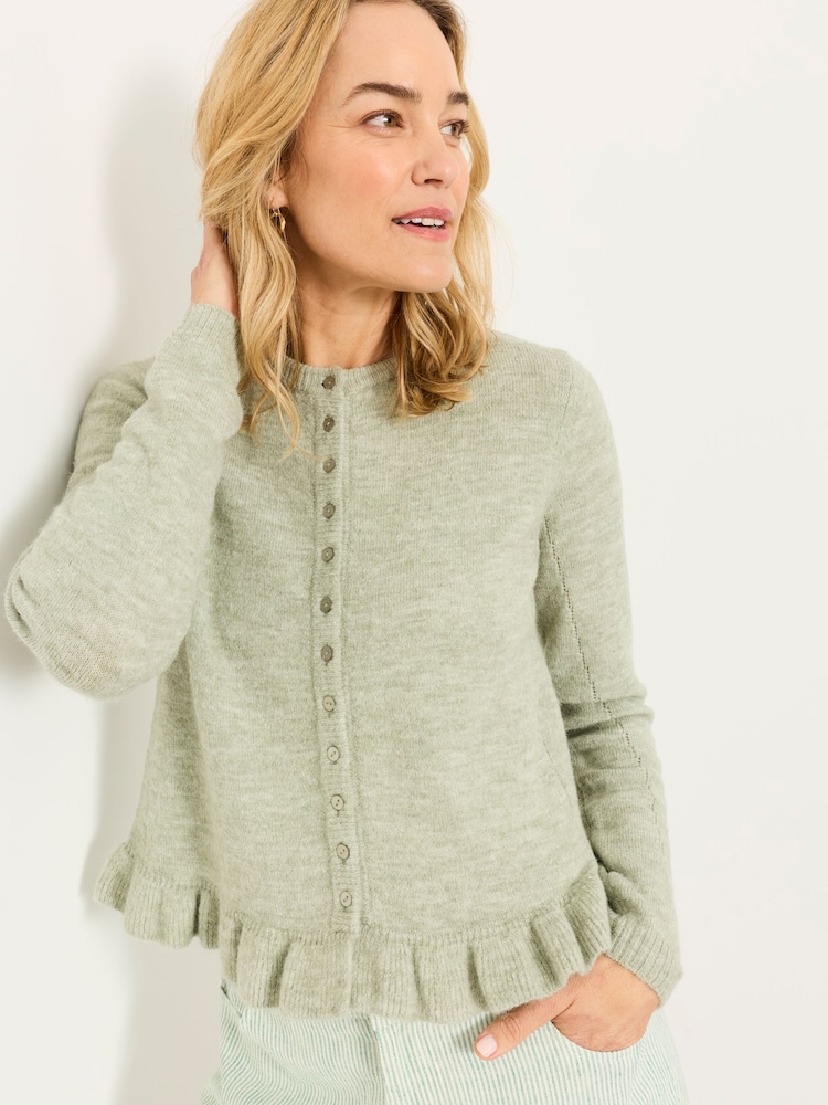 FatFace Fearne Green Frill Knitted Cardigan - Image 2 of 6