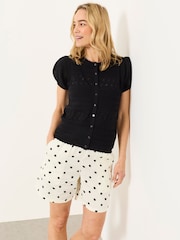 FatFace Black Poppy Knitted Pointelle Top - Image 1 of 5