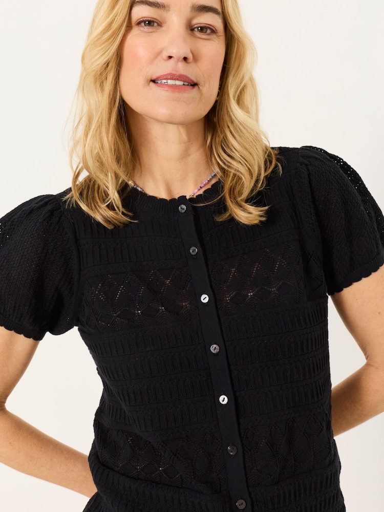 FatFace Black Poppy Knitted Pointelle Top - Image 2 of 5
