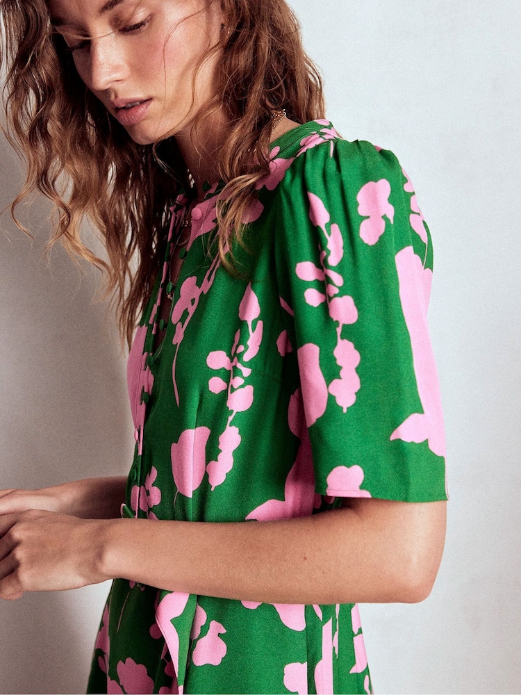 Boden Green Kate Puff Sleeve Belted Dress - Image 2 of 6 Boden Green Kate Puff Sleeve Belted Dress - Image 2 of 6