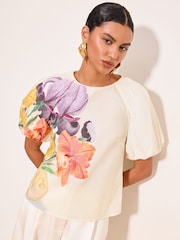 Lipsy X Mandy Sade Floral Print Puff Sleeve Top - Image 1 of 5