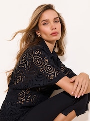 Lipsy Black Broderie Cinched Waist Shirt - Image 4 of 5