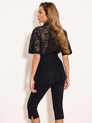 Lipsy Black Broderie Cinched Waist Shirt - Image 5 of 5