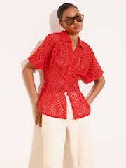 Lipsy Red Broderie Cinched Waist Shirt - Image 4 of 5