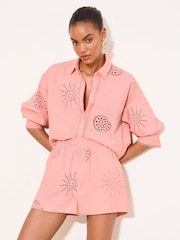 Lipsy Pink Broderie Shirt - Image 1 of 4