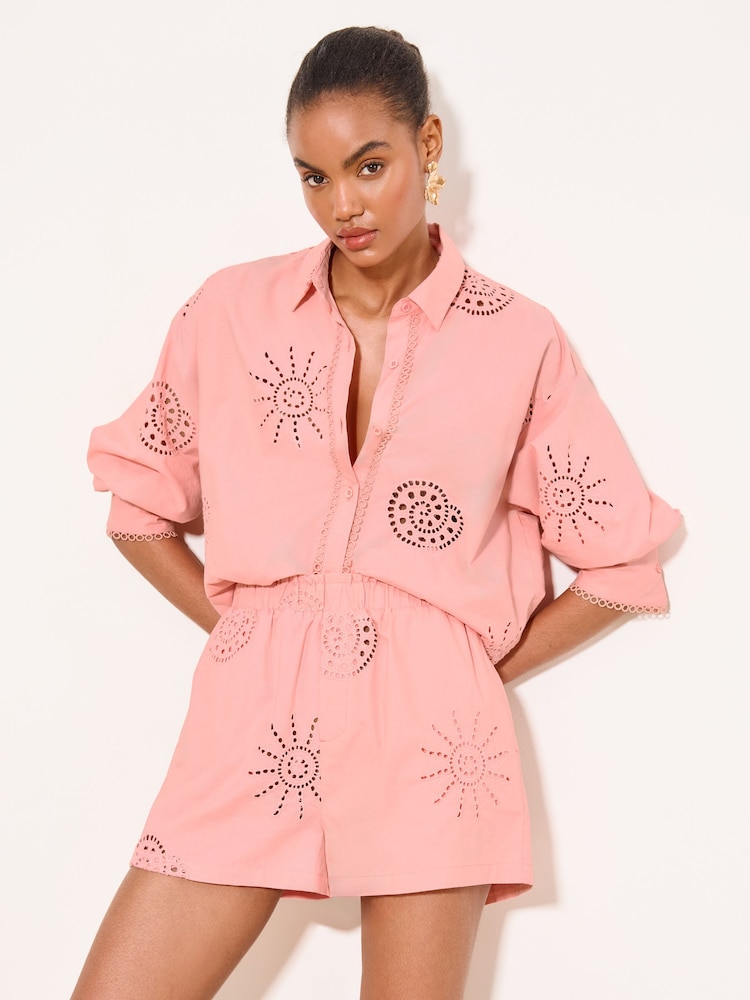 Lipsy Pink Broderie Shirt - Image 1 of 4
