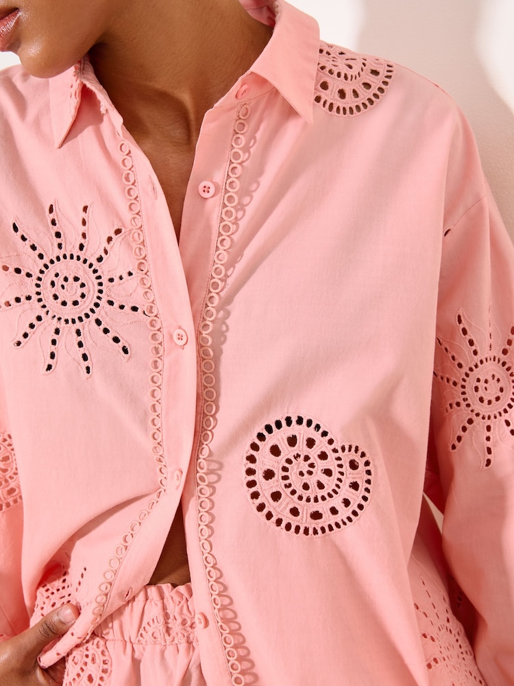 Lipsy Pink Broderie Shirt - Image 2 of 4