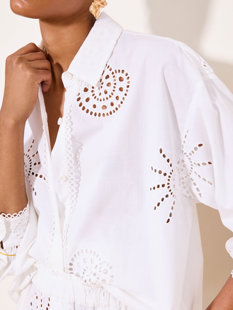 Lipsy White Broderie Shirt - Image 2 of 4