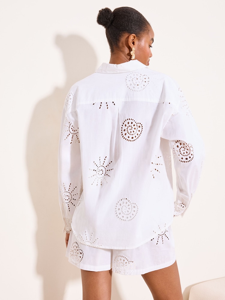 Lipsy White Broderie Shirt - Image 4 of 4