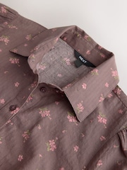 Chocolate Brown Ditsy Floral Print Short Sleeve Button Front Top - Image 3 of 3