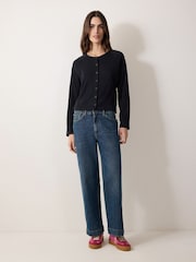 Jigsaw Blue Cotton Luxe Crew Cardigan - Image 1 of 2