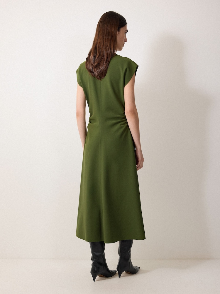 Jigsaw Green Stretch Crepe Drape Midi Dress - Image 2 of 2 Jigsaw Green Stretch Crepe Drape Midi Dress - Image 2 of 2