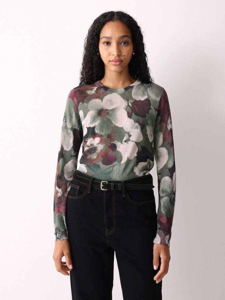 Jigsaw Black Antique Floral Button Jumper - Image 1 of 5