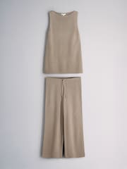 The Set Sleeveless Vest and Trousers Knitted Co-Ord Set Stone Brown - Image 1 of 5