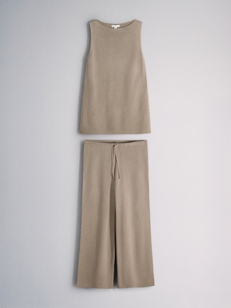 The Set Sleeveless Vest and Trousers Knitted Co-Ord Set Stone Brown - Image 1 of 5