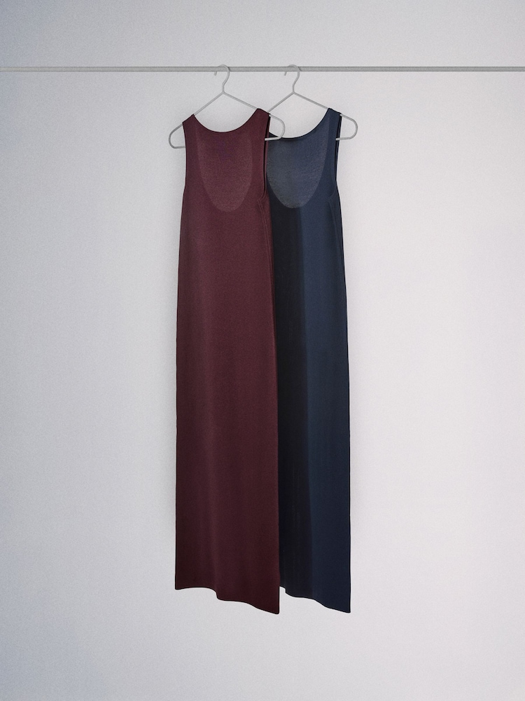 The Set 2 Pack Sheer Knit Slash Neck Scoop Back Maxi Dress Navy Blue/Burgandy Red - Image 1 of 3