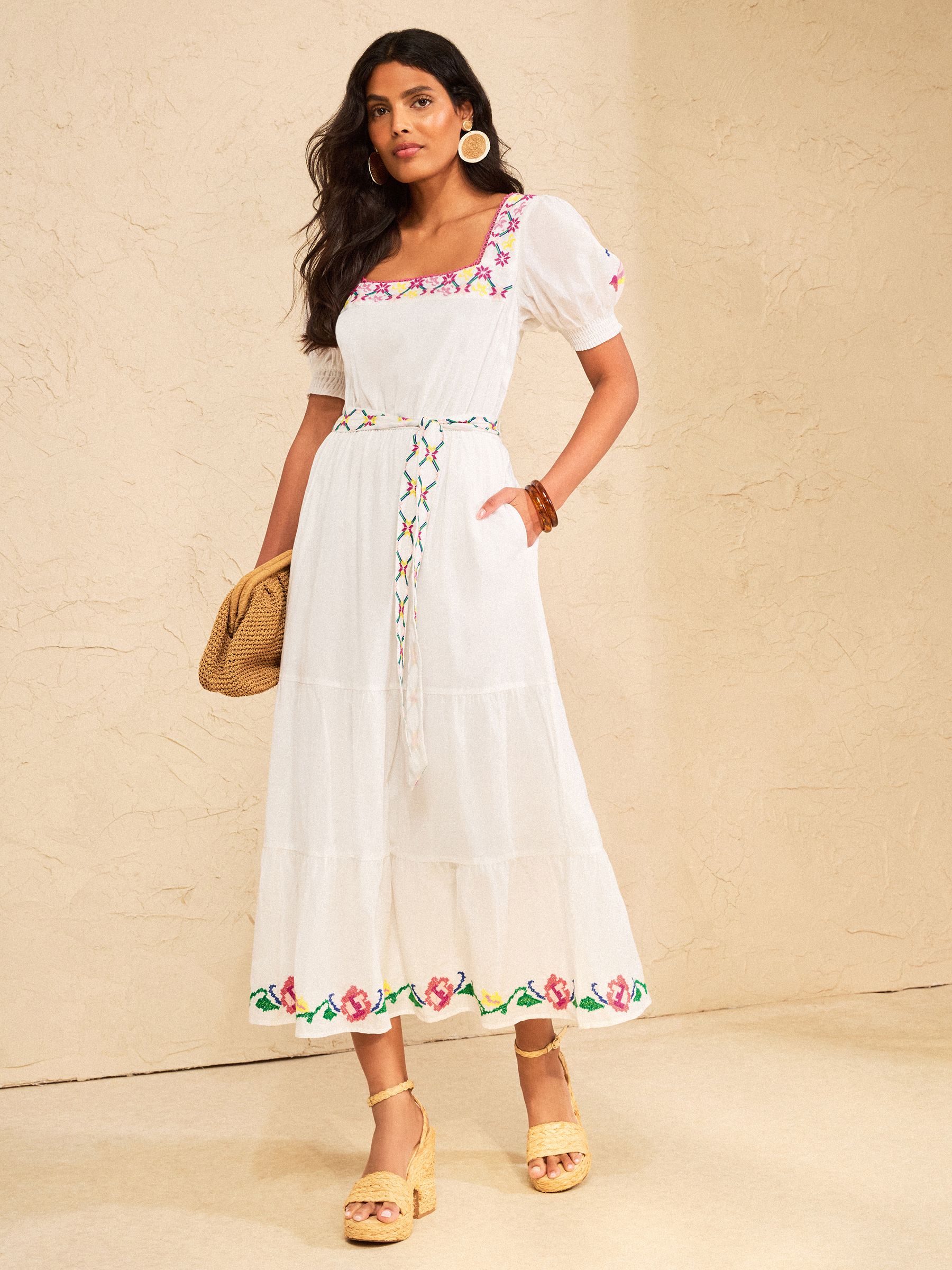 Buy Love & Roses White Petite Embroidered Square Neck Puff Sleeve