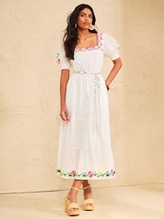 Love & Roses Embroidered Square Neck Puff Sleeve Midi Dress - Bild 3 von 4